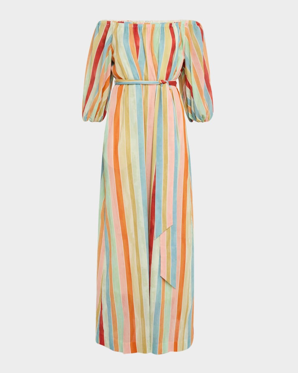 Rafaella Striped Off-Shoulder Cotton Maxi Dress